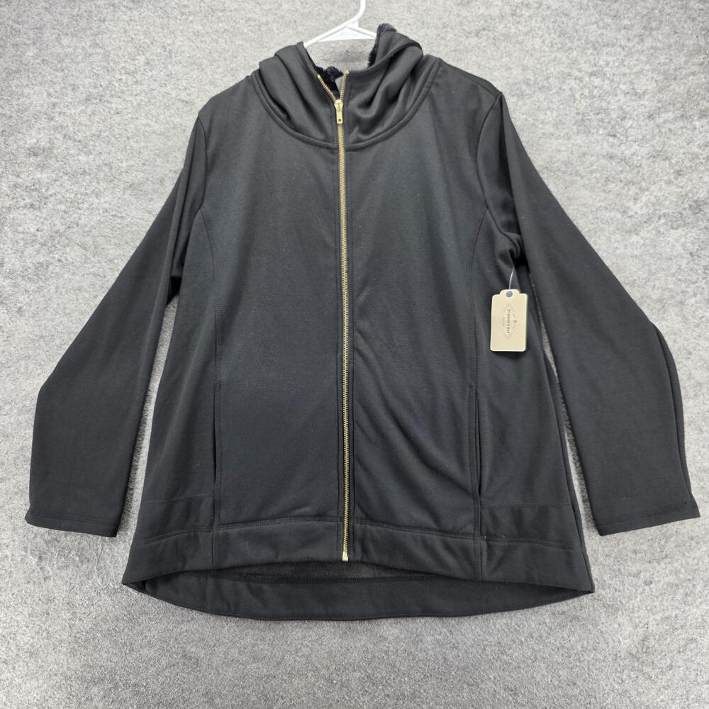 St. John's Bay Hoodie Womens XL Black Full Zip Hooded Pockets Lined Fleece